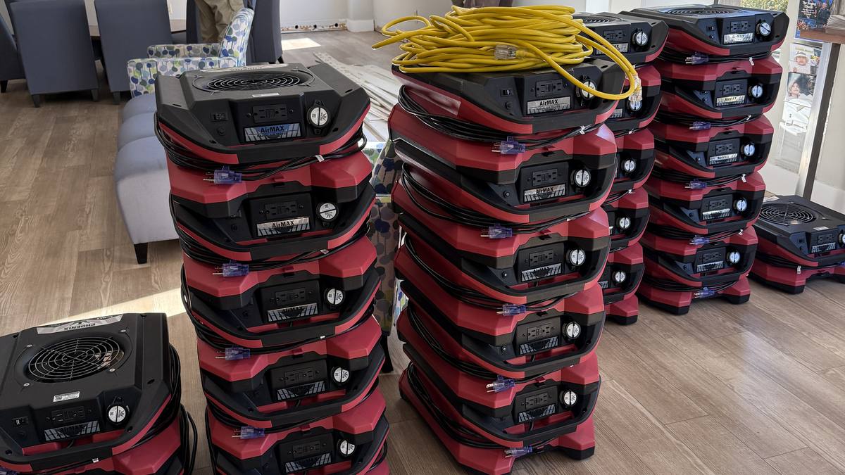 Commercial drying equipment staged for a Charleston water damage job